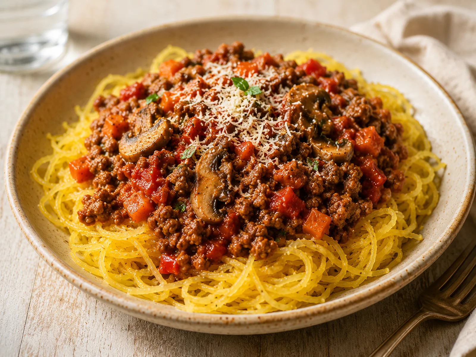 Courge spaghetti à la bolognaise
