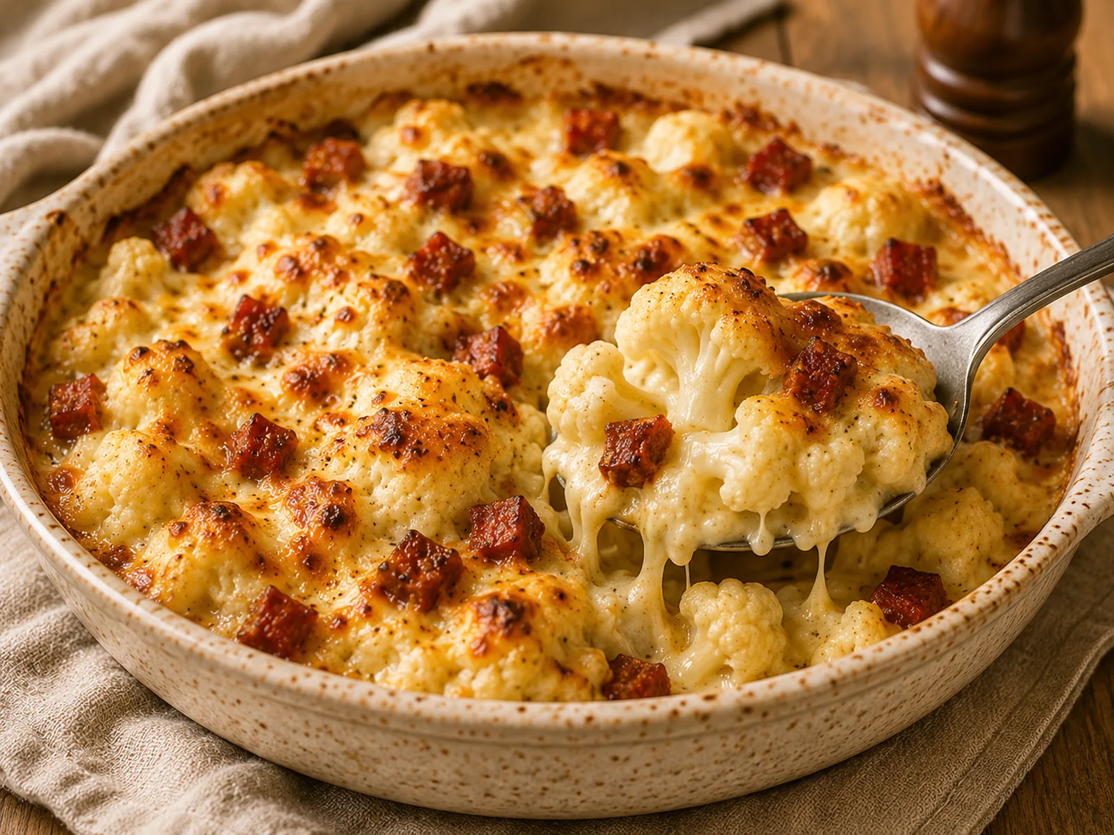 Gratin de chou-fleur, comté et chorizo