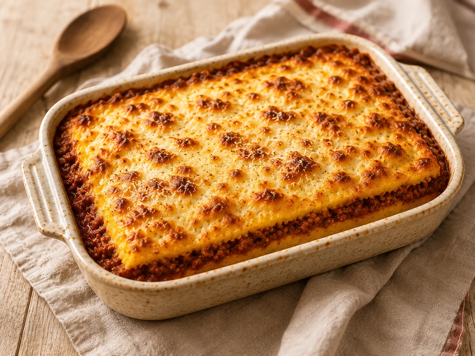 Gratin de polenta bolognaise