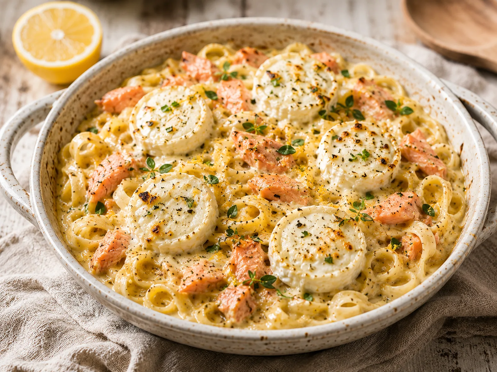 Pâtes à la truite et au fromage de chèvre