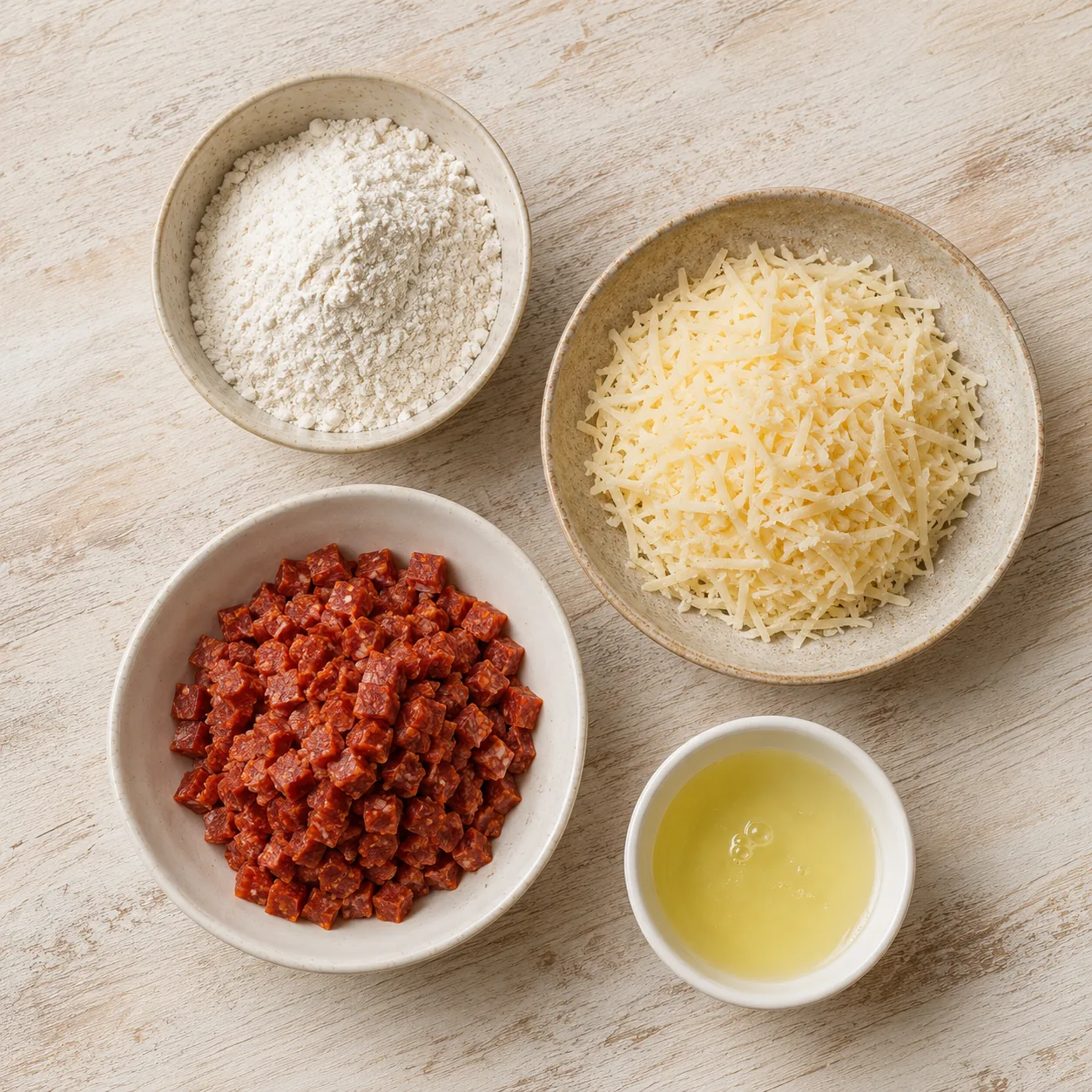 Ingrédients pour Petites Bouchées Croquantes au Chorizo et au Parmesan