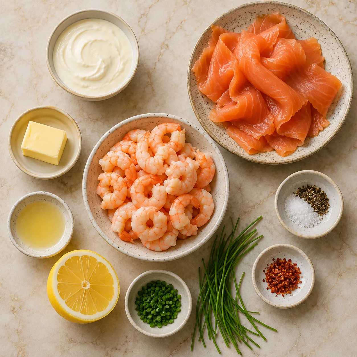 Ingrédients pour Rillette Crevettes Saumon