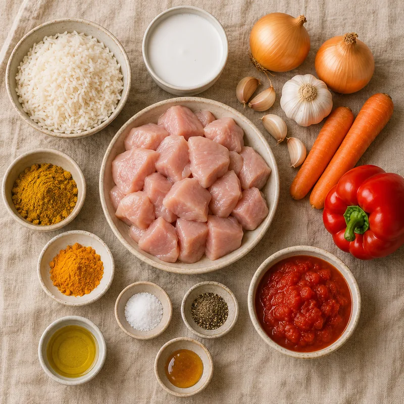 Ingrédients pour Curry doux de poulet-coco