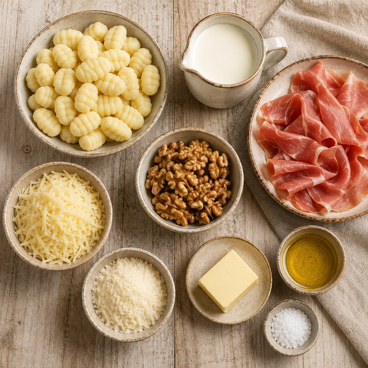 Ingrédients pour Gnocchis au jambon, crème et noix