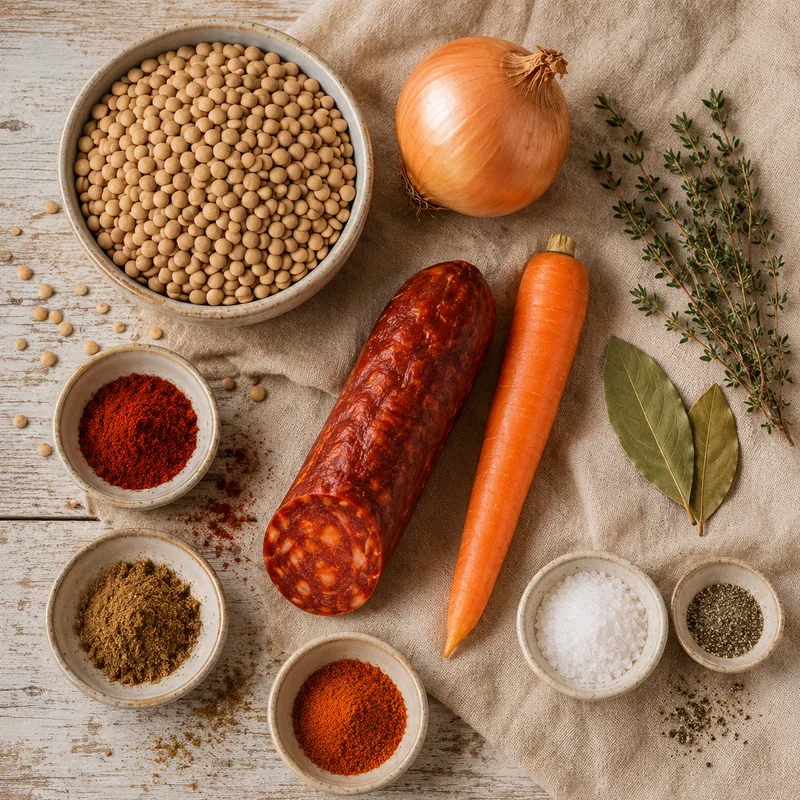 Ingrédients pour Lentilles aux épices et chorizo