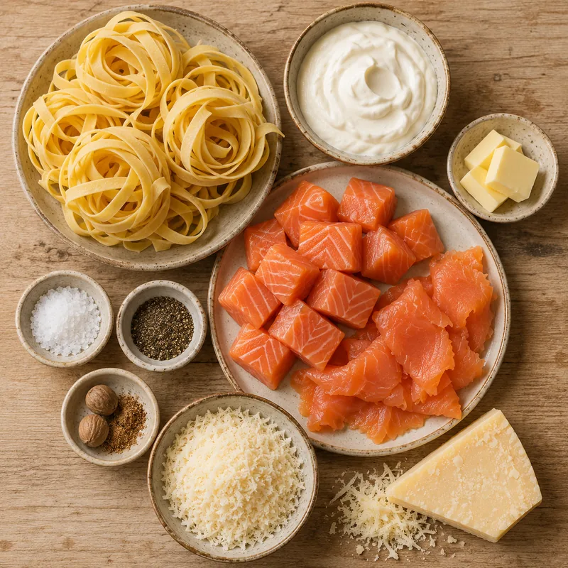 Ingrédients pour Tagliatelles au saumon frais et fumé